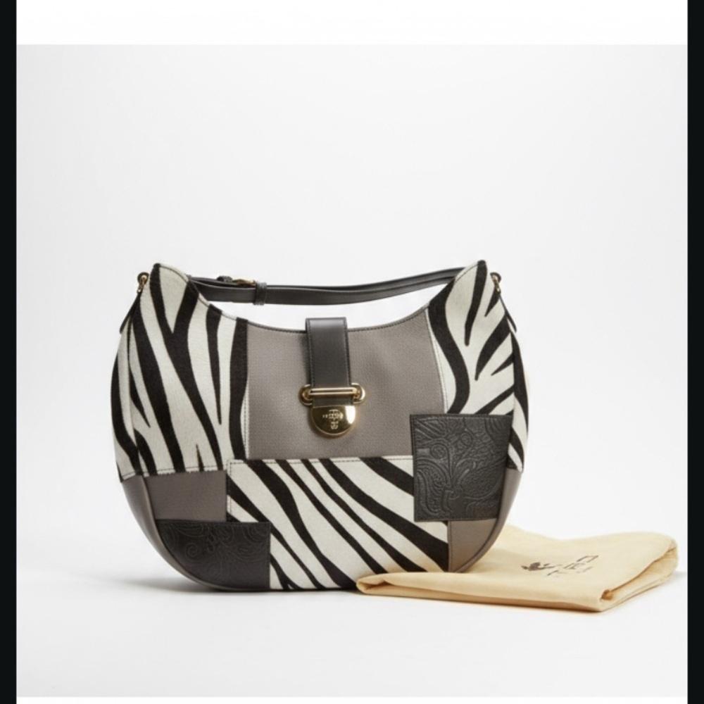 RARE/NWOT ETRO  Pony hair Zebra  Print Leather Patchwork Bag